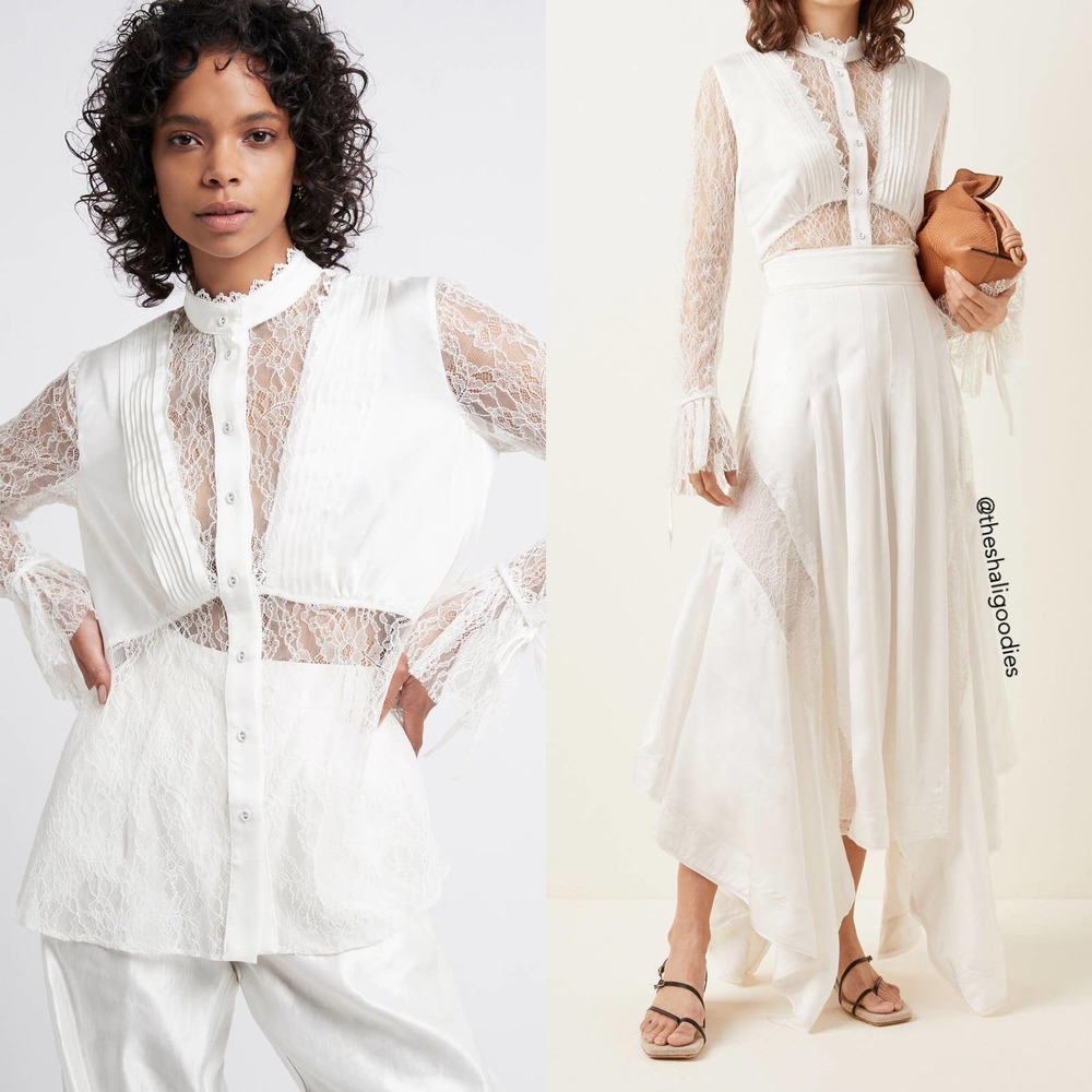 AJE Veil Lace Shirt Ivory White Button Down Top - Picture 3 of 11